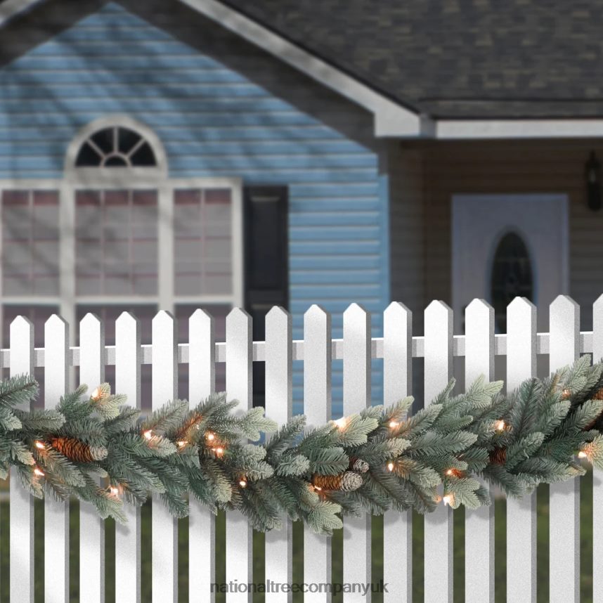 Greenery | National Tree Company Pre-Lit Artificial Christmas Garland Green Copenhagen Spruce White Lights Plug In Christmas Collection 9 Feet F2L4F381